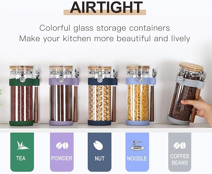 Airtight Glass Nuts Storage Jar with Spoon (50 oz / 1.5L) – Large Food Canister with Bamboo Sealed Lid for Nuts, Walnuts, Cashews, Almonds – Keeps Snacks Crunchy – Pantry Organization Container