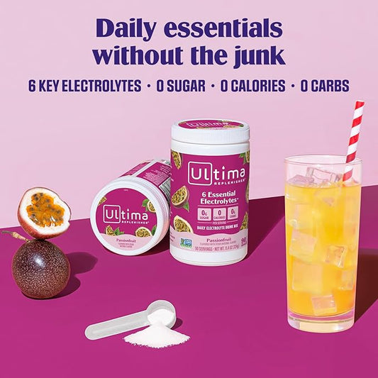 Ultima Replenisher Daily Electrolyte Powder Drink Mix – Sugar Free – Passionfruit, 90 Servings – Hydration Powder with 6 Key Electrolytes and Trace Minerals – Keto Friendly, Non-GMO