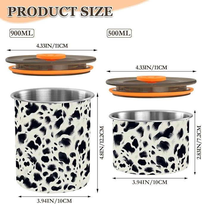 ALAZA Cow Prints Airtight Coffee Bean Canister Customed 500ml Food Storage Containers with Lids For Gournd, Tea, Sugar, Flour, Rice, Cereal, Candy Cookie Jar