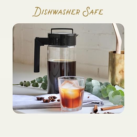 Takeya Tritan Cold Brew Coffee Maker - Airtight Pitcher with Leak-Free Lid - BPA-Free Cold Brew Maker with Silicone Handle - Dishwasher-Safe Pitcher for Homemade-Cold-Brew - 1 Quart,Black,(Pack of 4)