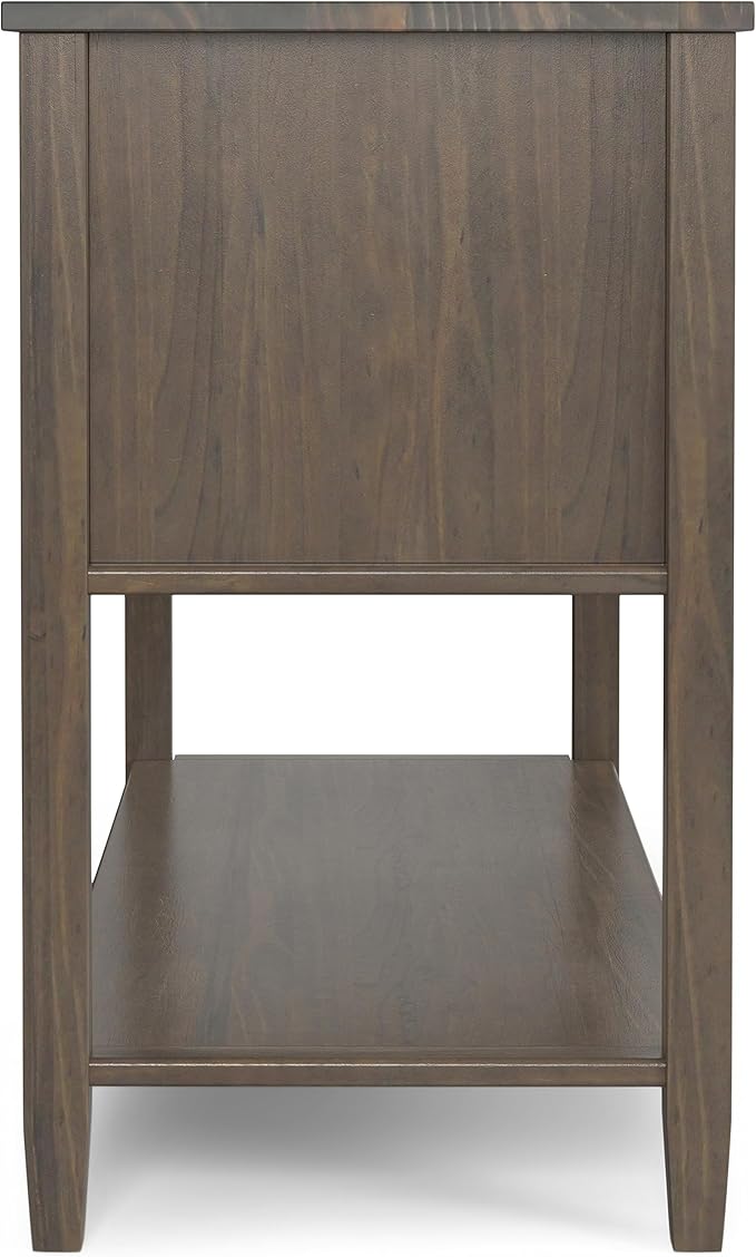SIMPLIHOME Ela Console Table - 48 Inch Wide Solid Wood Sofa Table in Smoky Brown, Transitional Storage Table for Entryway or Living Room with 2 Drawers, 2 Cabinets, Open Shelf, and X-Panel Doors