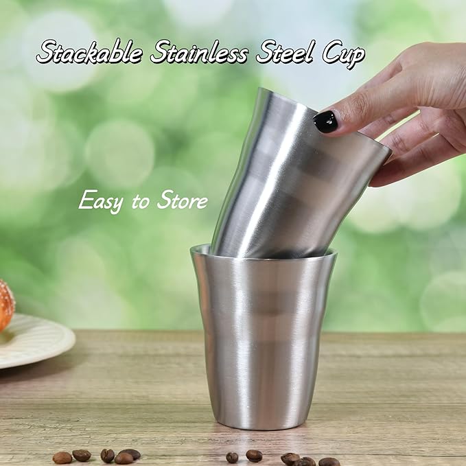 AGH 6 Pack Stainless Steel Cups for Kids, Metal Cups 9 oz Double Layer Insulated Pint Cup, Camping Tumbler Reusable Stackable Cup for Party Outdoor (Matte Silver)