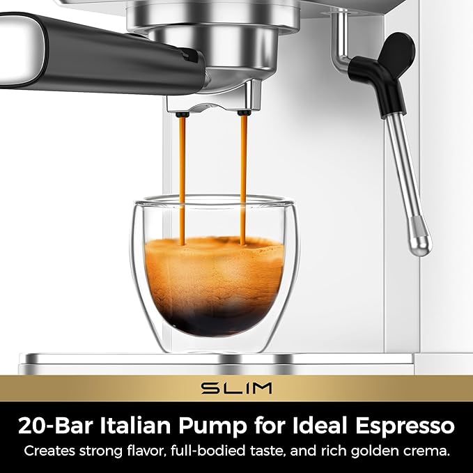 CHULUX Slim Espresso Machine with Milk Frother, 20 Bar Professional Italian Pump Espresso Coffee Machine for Home Cappuccino & Latte Maker, Stainless Steel, Silver