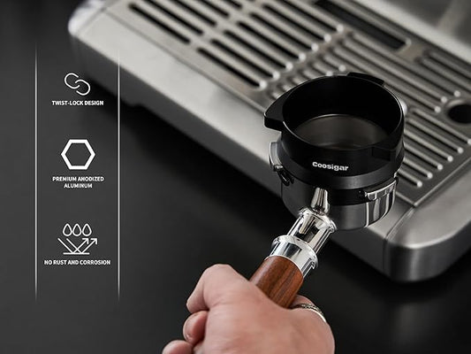 54mm Espresso Dosing Funnel and Puck Screen Set,Hands-Free portafilter funnel with Grinder Trigger.Fits Breville 54mm Portafilters.Reusable 316 Stainless Steel Puck Screen.(Black)