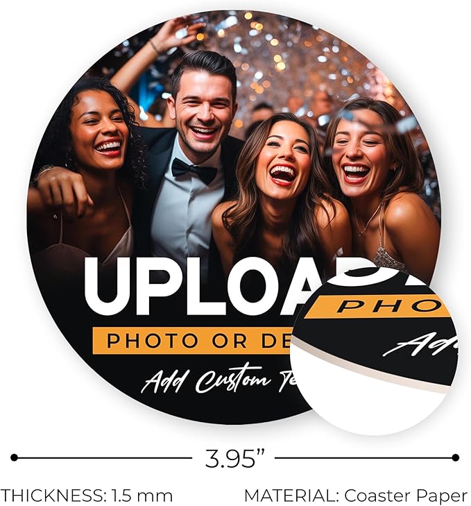 Personalized Drink Coasters, Custom Cardboard Coasters with Photo and Text, Design Your Own Coaster for Events, Parties, Bars, and Unique Gifts, 3.95" Round p (10-Pack)
