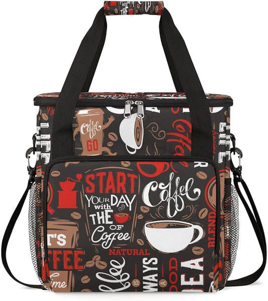 Keurig K-Mini Plus Portable Single Serve Coffee Brewer Case with Pockets for K-cup Pods - Brown and Red Travel Carrying Storage Tote Bag