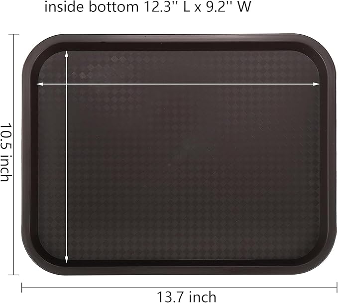 Yarlung 12 Pack Plastic Fast Food Trays, 13.7 x 10.5 Inch Rectangular Cafeteria Trays Restaurant Serving Tray for Coffee Table, Kitchen, Party, Brown