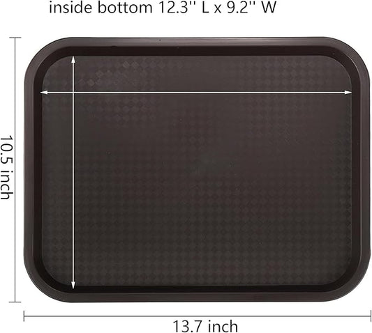 Yarlung 12 Pack Plastic Fast Food Trays, 13.7 x 10.5 Inch Rectangular Cafeteria Trays Restaurant Serving Tray for Coffee Table, Kitchen, Party, Brown