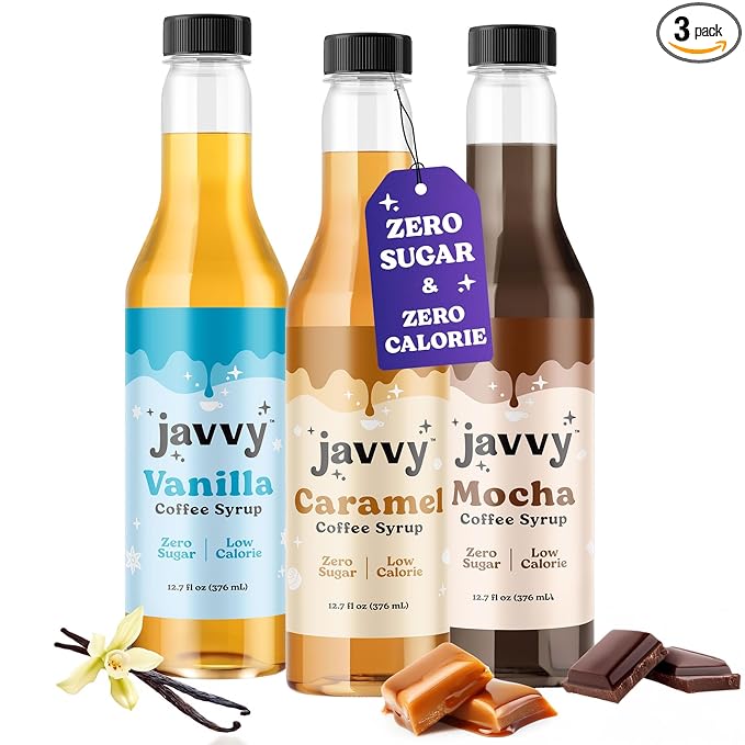 Coffee Syrup - Zero Sugar, Zero Calorie, Flavoring Syrup for Coffees, Coffee Bar Accessories - Great for Flavoring All Types of Drinks – 3 Pack