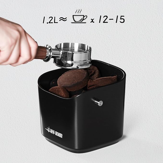 MHW-3BOMBER Espresso Knock Box, 1.2L(15 Cups) Coffee Knock Box with Removable Knock Bar and Anti-slip Pads for Espresso Puck, Coffee Ground, Durable Espresso Accessories, Black GB5967B