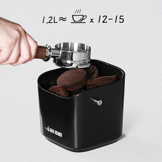 MHW-3BOMBER Espresso Knock Box, 1.2L(15 Cups) Coffee Knock Box with Removable Knock Bar and Anti-slip Pads for Espresso Puck, Coffee Ground, Durable Espresso Accessories, Black GB5967B