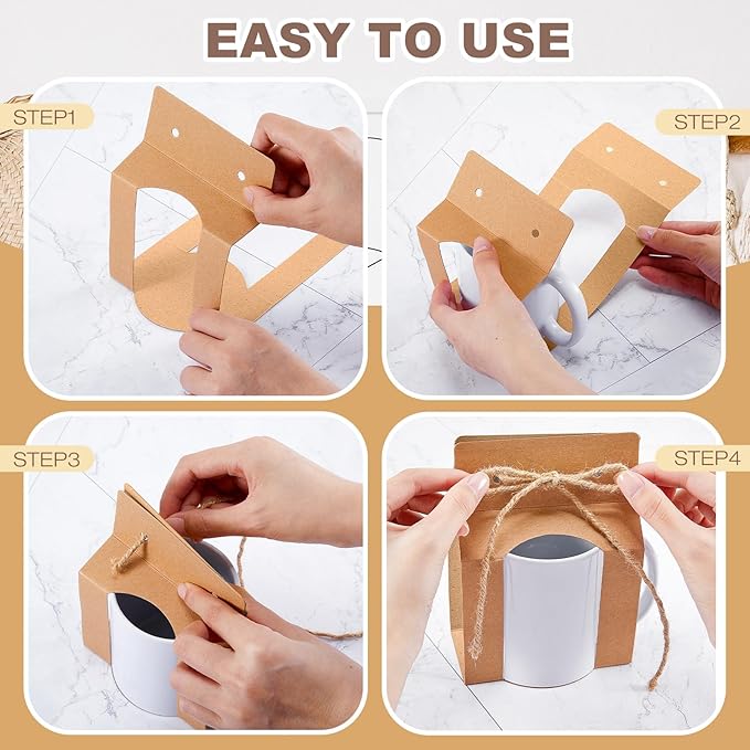 Kosiz 36 Pcs Mug Boxes Sublimation Coffee Mugs Gift Bags with Window Packaging Storage Box for Shipping Selling Wedding Valentines Gift Packaging Wrapping (for 15oz Mug,Brown)