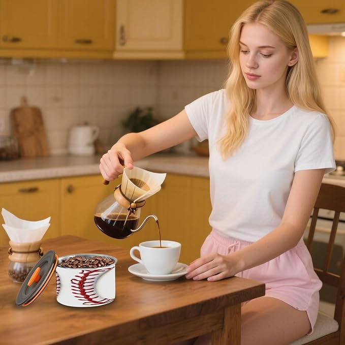 YETTASBIN Baseball Seam Airtight Food Storage Containers 500ml/19oz, Stainless Steel Coffee Canisters with Vacuum-Lock Lid for Kitchen Organization, Coffee Bean, Tea, Sugar, Flour