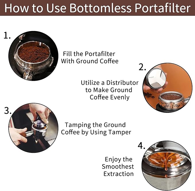 58mm Bottomless Portafilter for CASABREWS Ultra, Bottomless Portafilter with 58mm Puck Screen Compatible for CASABREWS 4700Gense, 5700Series Espresso Machine, Stainless Steel Filter Holder and Filter