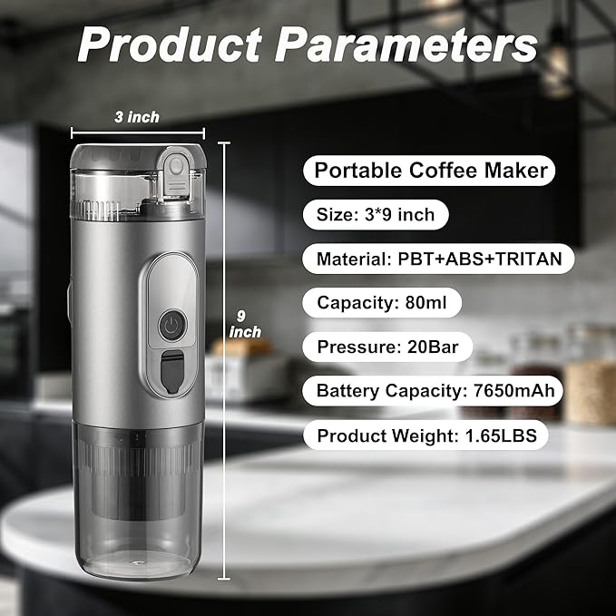 Portable Electric Espresso Machine Travel Coffee Maker 20 bar Mini Espresso Self-Heating Car Coffee Maker Compatible with Ground Coffee & NS Capsule for Camping RV Hiking Offic, Gray