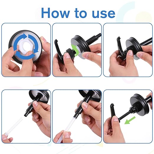 Yuanan 6 PCS 16 Oz Stainless Steel Mason Jar Soap Dispenser Pump Lid, Leak-Proof Coffee Syrup Pump Dispenser Rustproof Kitchen Soap Dispensers Reusable for Kitchens, Bathrooms-Black