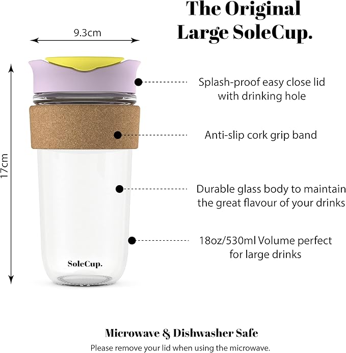 Large Travel Mug - Reusable Insulated Coffee Mug - 18oz/530ml BPA-Free Hot Drink Travel Mug with Lid & Cork Band (Ice Cream, 18oz)