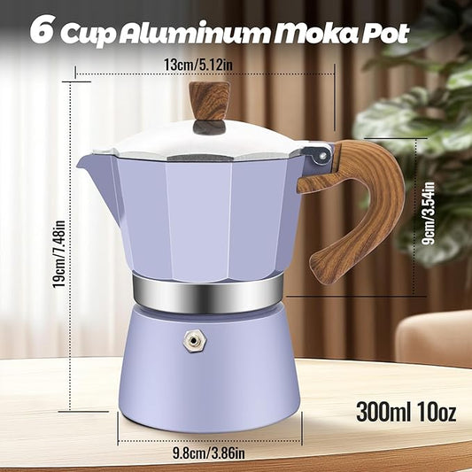 Vaolvpant 6 Cup Aluminum Moka Pot Classic Stovetop Espresso Coffee Maker 300ml 10oz Coffeemaker Percolator Mocha Pot Greca Coffee Maker Cafe Makers for Italian and Cuban Café Brewing Purple