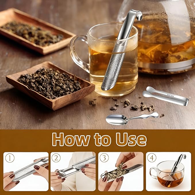 2 Pcs Tea Infuser with Hook Handle, Tea Diffusers for Loose Tea, Tea Steeper Stainless Steel Tea Strainers & Filters with Teaspoon Tea-tweezers Steel Wire Cloth