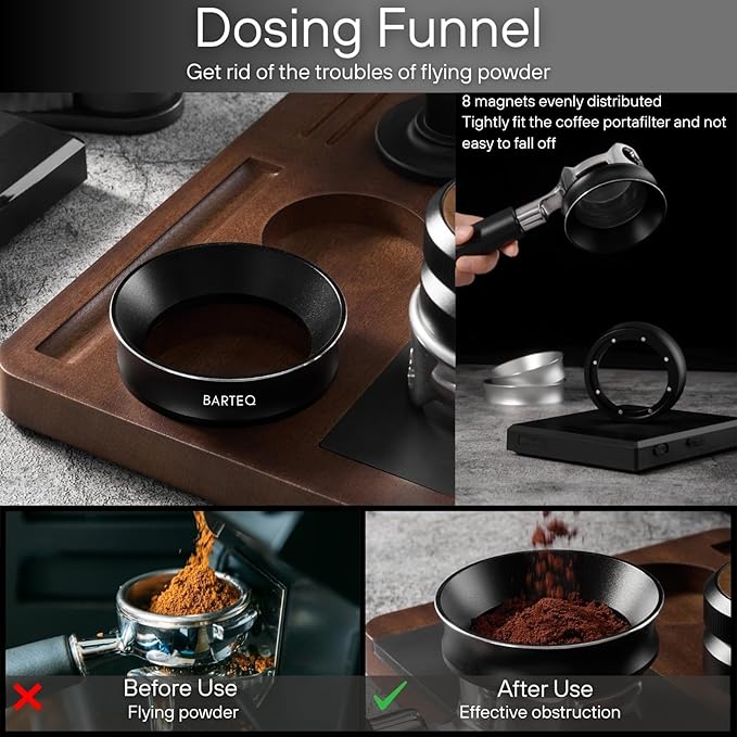 58.35mm Premium Professional Barista Kit 4-in-1: Double Spring Loaded Self-Leveling Espresso Tamper with WDT Tool, Dosing Funnel & Anti-Slip Base. Anodized Aluminum for 58mm - 58.5mm Portafilters.