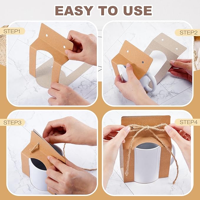 Kosiz 36 Pcs Mug Boxes Sublimation Coffee Mugs Gift Bags with Window Packaging Storage Box for Shipping Selling Wedding Valentines Gift Packaging Wrapping (for 11oz Mug,Brown)