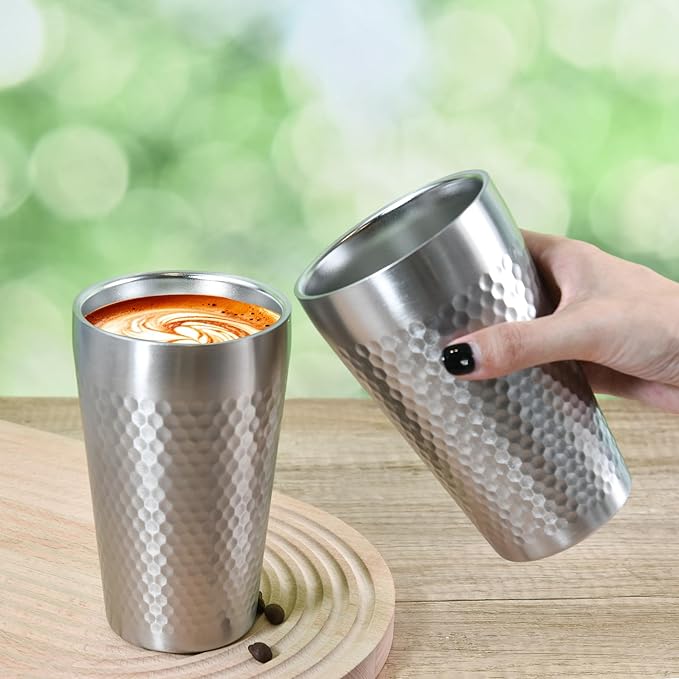AGH 4 Pack Stainless Steel Cups for Kids, Metal 15oz Double Layer Insulated Cup, Reusable Stackable Cup for Party Outdoor (Matte Silver)