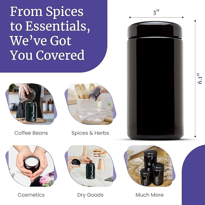 Infinity Jars Ultraviolet Glass Coffee & Herb Storage Jar | 500ml | 10 Pack | Airtight, Light-Blocking