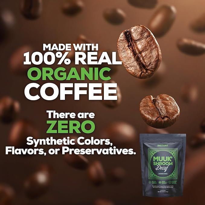 MUUK' SPICED DECAF | Decaffeinated Mushroom Coffee | Cacao, Cinnamon & Cardamom | Adaptogen Mushroom Blend | Better Focus, More Energy and Stronger Immune Defense | 4.7oz (135g) 30 Servings
