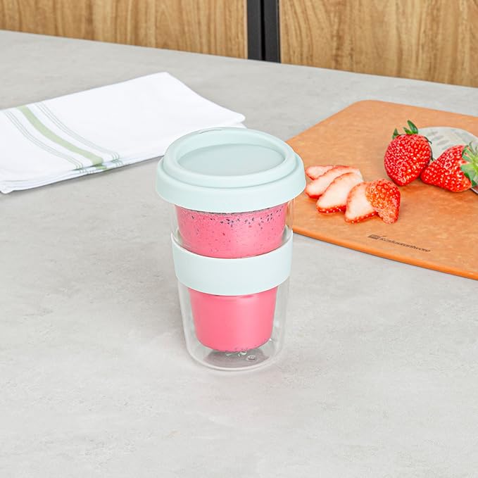 Restaurantware Glass Travel Mug 1 Count 14 Ounce Double Wall Borosilicate Reusable Coffee Cup, Spill-Resistant Mint Green Silicone Lid, Clear Drinkware Mug for Hot and Cold Beverages