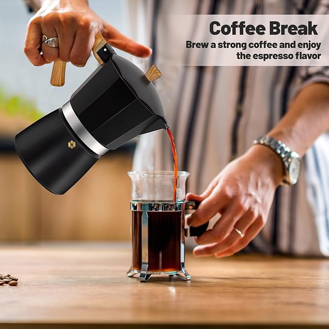Vaolvpant 6 Cup Aluminum Moka Pot Classic Stovetop Espresso Coffee Maker 300ml 10oz Coffeemaker Percolator Mocha Pot Greca Coffee Maker Cafe Makers for Italian and Cuban Café Brewing Black