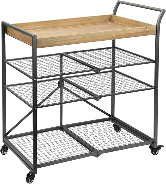 Vipush Kitchen Serving Cart, 4-Tier Kitchen Utility Cart on Wheels with Storage for Living Room, Wood Look Accent Furniture with Metal