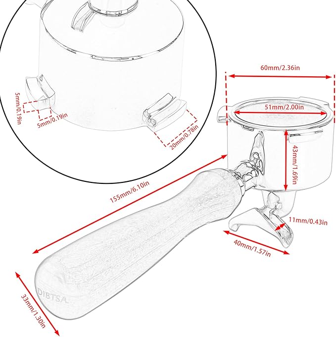 DIBTSA 51mm Espresso Portafilter Double Spouts 3 Ears Compatible with Dedica EC680, EC685 Espresso Machines