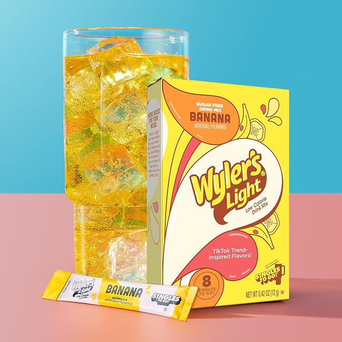 Wyler's Light Singles To Go Powder Packets, Water Drink Mix, Watertok Banana, 96 Servings, 8 Count x Pack of 12