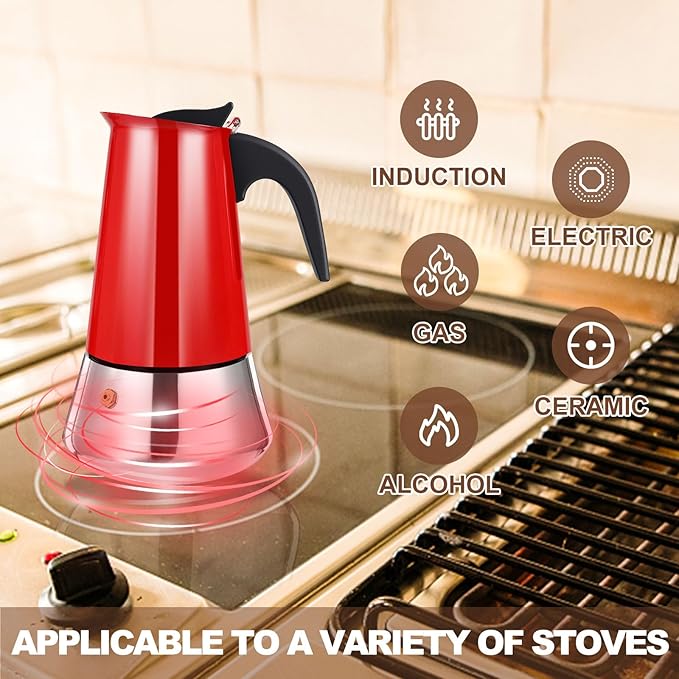 DITOSH 2 Cup Stovetop Espresso Maker Stainless Steel Moka Pot Stove Top Percolator Italian Coffee Makers Capable Mocha Greca Machine Cafe Classic Induction Cookers for Home and Camping 100ml 3.3oz