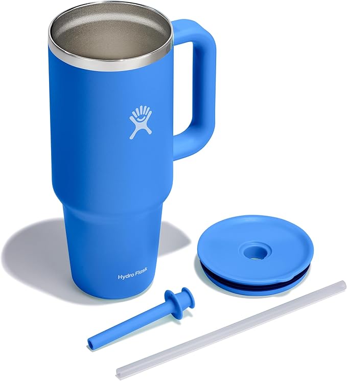 Hydro Flask Travel Tumbler with Handle, Lid and Straw - Insulated Stainless Steel in 40 Oz Cascade