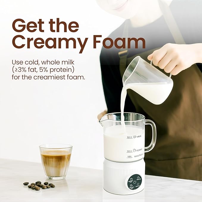 4-in-1 Milk Frother, Electric Milk Frother and Steamer with LED Touch Screen, Ceramic Lining Bottom, Milk Warmer 13.52oz for Lattes, Cappuccinos, and Macchiatos at Home, White