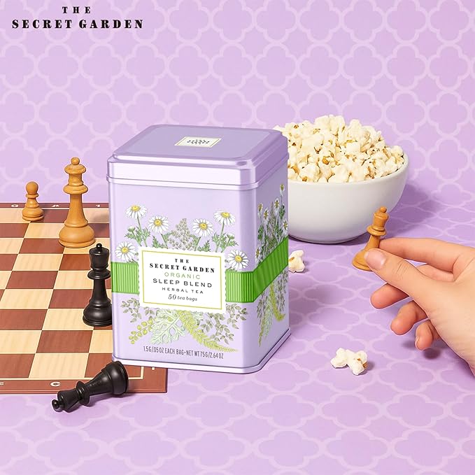 Life Plus Style Gourmet The Secret Garden Sleep Tea USDA Organic Chamomile Peppermint & Fennel Blend Caffeine-Free Non GMO Gluten Free 50 Tea Bags in Gift Tin