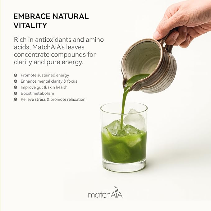 MatchAiA Organic Matcha Green Tea Powder - Premium Culinary Grade, USDA Certified, 100% Pure - Perfect for Lattes, Smoothies, Desserts and Baking - Sugar Free, Gluten Free (60g / 2.1oz Pouch)