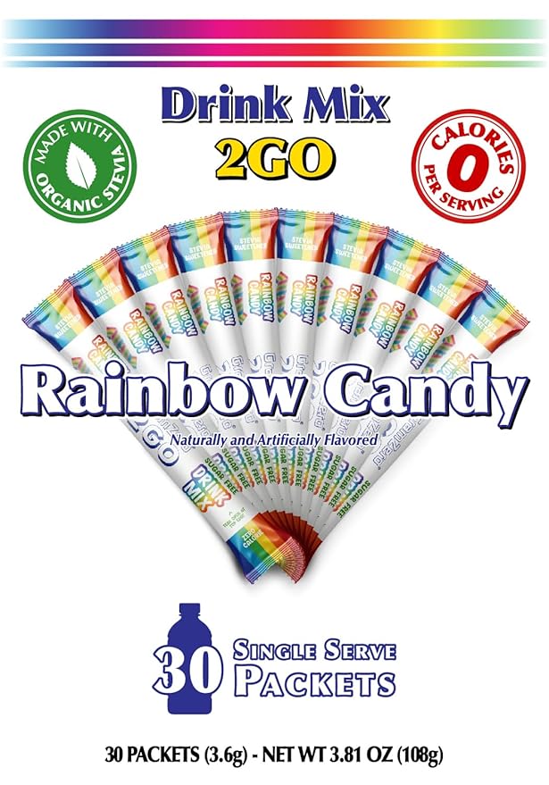 GramZero 2GO Sticks - Rainbow Candy, Zero Calorie Sugar Free Drink Mix, Stevia Sweetened, Great For Nutrition Club Loaded Tea To Go Kits