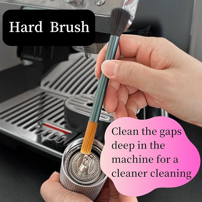 Professional Burr Grinder Cleaning Brush with Aluminum Handle - Dual Head Brush Ideal for Espresso Machine and Toaster