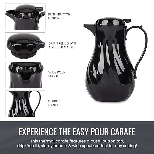 OCS Parts Set of 6 Easy Pour Thermal Coffee Carafes | 10-Inch Insulated Hot and Cold Beverage Pitcher Server for Coffee, Tea, Hot Chocolate and Water | 42-Ounce | Black