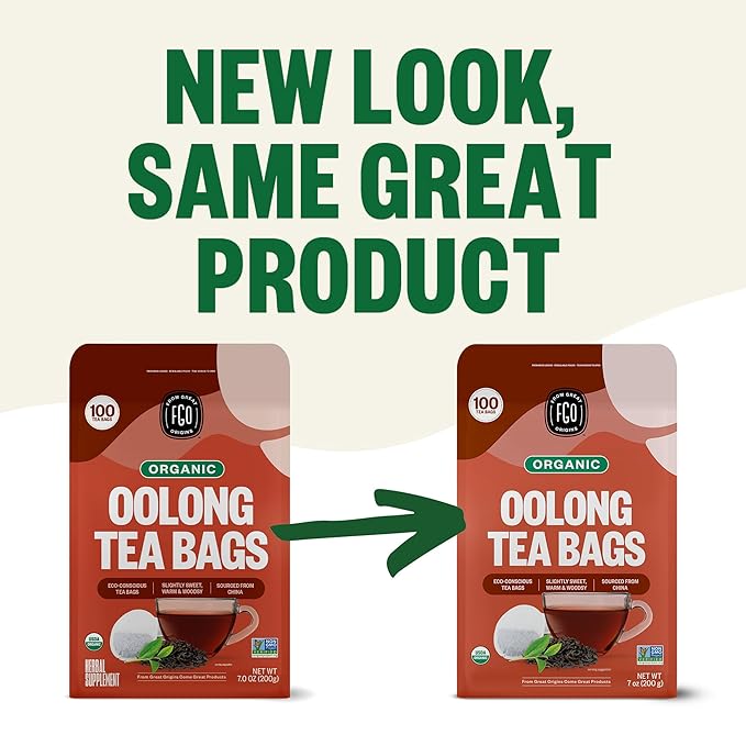 FGO Organic Oolong Tea, Eco-Conscious Tea Bags, 100 Count, Packaging May Vary (Pack of 1)
