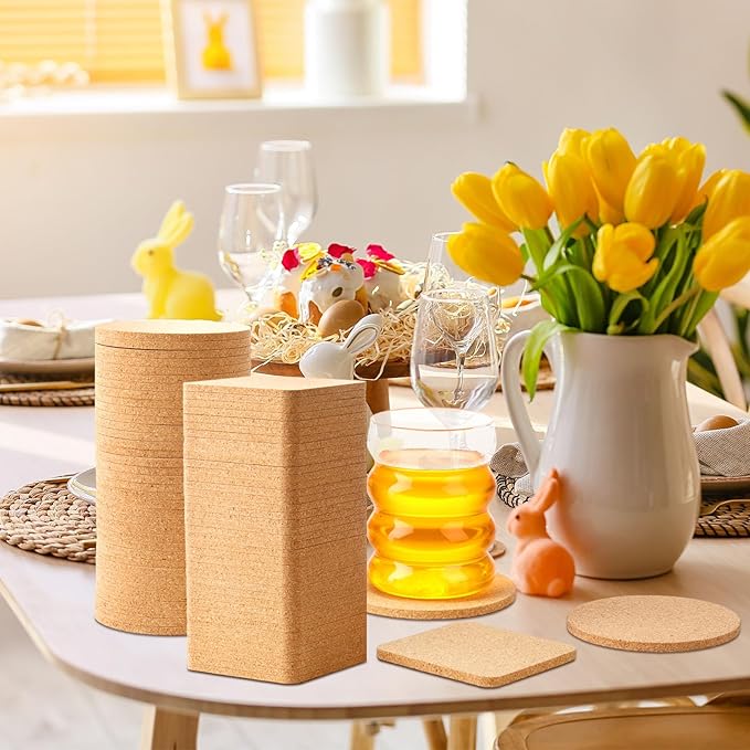 Layhit Cork Coasters for Drinks Absorbent Cork Trivets 4 Inch Bulk Blank Coasters for Kitchen Office Dishes Plate Wine Glass Cup Cottage DIY Crafts(300 Pcs,Square and Round)