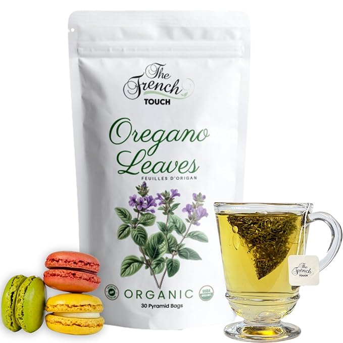 The French Touch Oregano Tea ORGANIC | 2.0g x 30 Pyramid Bags | 100% Certified USDA Organic | Plant based tea bags | Select Premium Tea (Oregano Leaves) | Caffeine-free