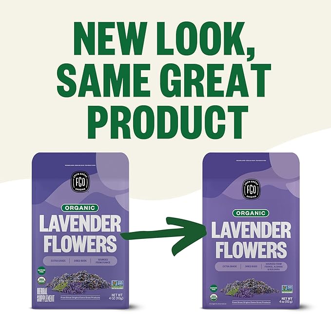 FGO Organic Dried Lavender Flowers, Extra Grade Dried Buds, Imported From France for Culinary or Sachet Bags, 4oz, Packaging May Vary (Pack of 1)