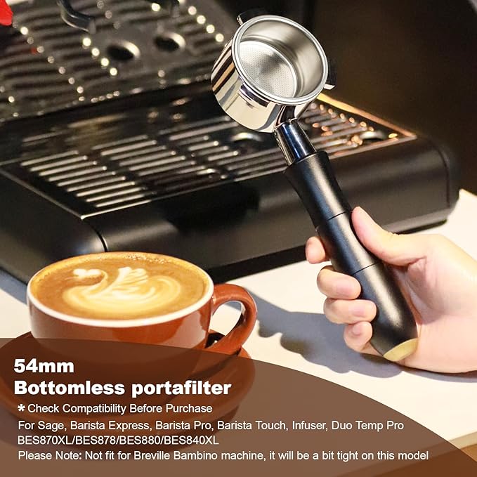 MEION 54mm Espresso Accessories Kit for Breville Espresso Machines, Includes Bottomless Portafilter, Double-sided Coffee Distributor & Tamper, Espresso Stirrer and Thin 0.8mm Puck Screen (Black, 54mm)