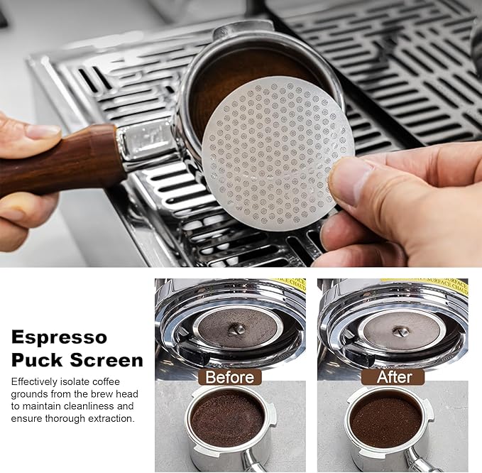 54mm Bottomless Portafilter with Puck Screen 18g Filter Basket Rosewood Handle Fit Breville Barista Express/Pro/Touch/Bambino Plus/Infuser Espresso Machines