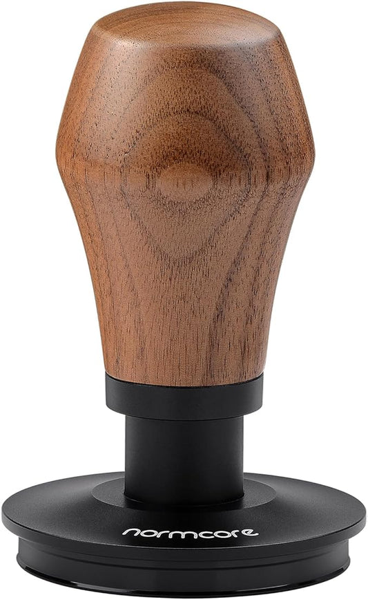 Normcore 58mm Espresso Tamper, Spring-Loaded Coffee Tamper with Titanium PVD Ripple Base, Genuine American Walnut Handle