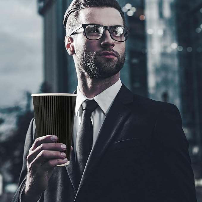 JollyPack 60 Pack 12 oz Paper Coffee Cups, Black Disposable Beverage Cups with Insulated Ripple Wall for Coffee, Tea, and Hot Chocolate