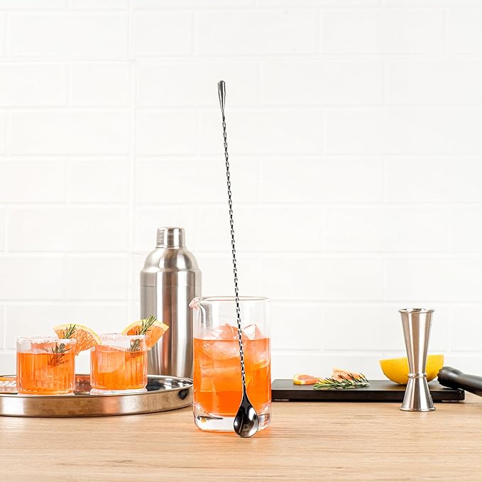 Restaurantware Bar Lux 16 Inch Bar Spoon 1 Corkscrew Handle Cocktail Stirrer Spoon - Long Commercial Black Plated Stainless Steel Cocktail Mixing Spoon For Stirring And Mixing